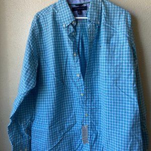Tommy Hilfiger Men's Long Sleeve blue Plaid Casual Shirt (new with tags)